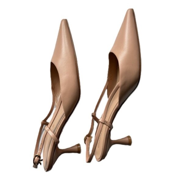 Gianvito Rossi Ascent 55 Beige Leather Slingback Pumps - 38.5 NWOT Made in Italy - Picture 10 of 12